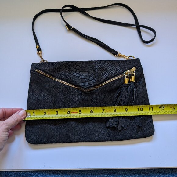 Gorgeous Vintage Italian black textured Leather Clutch/Crossbody Bag - Picture 14 of 16